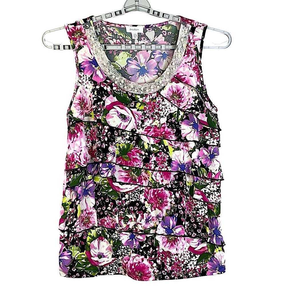Dress Barn Cascade Ruffle Embellished Sleeveless Top Pink Purple Plus 14/16
